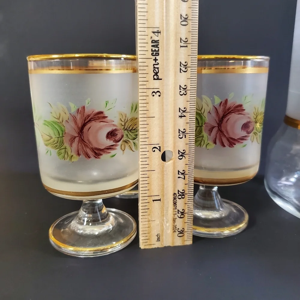 Cristallerie Hand-Painted Decanter & Glass Set MCM 1960s Made in Italy Vintage